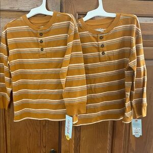 TWIN BOYS Cat & Jack Rust and Cream Striped Henley Long-Sleeve Shirt Sz.5T NEW